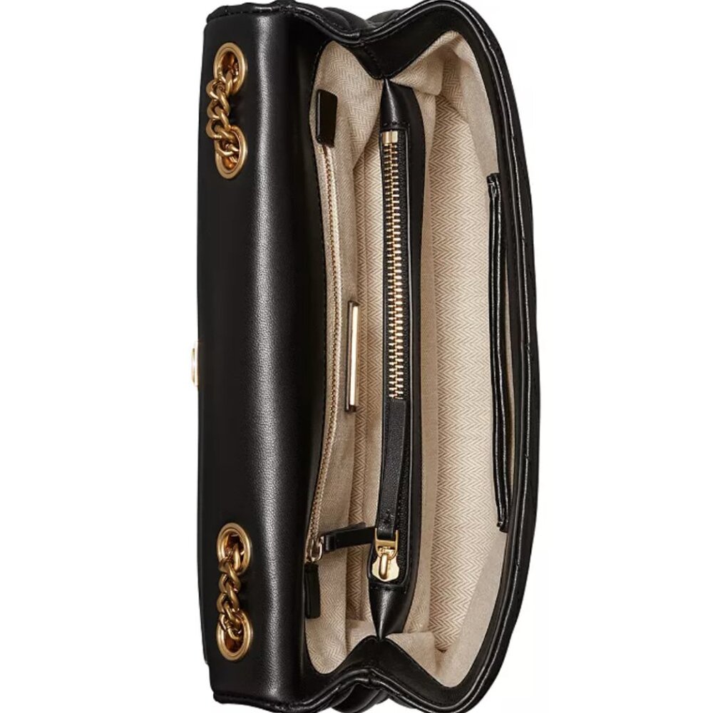 TORY BURCH Kira Chevron Convertible Shoulder Bag Purse Black Nappa Leather LN - Picture 4 of 4